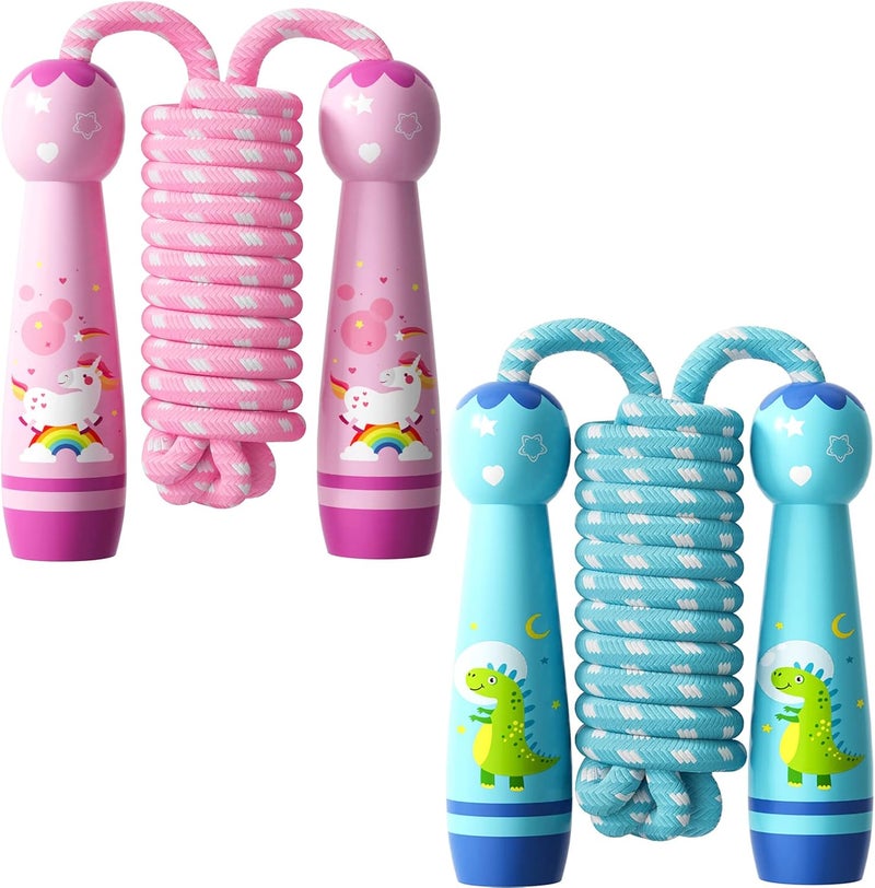 JGM Jump Rope for Kids-Adjustable Cotton Braided Skipping Rope with Wooden Handle for Toddler Fitness Workout Exercise Outdoor Activity - Image 1